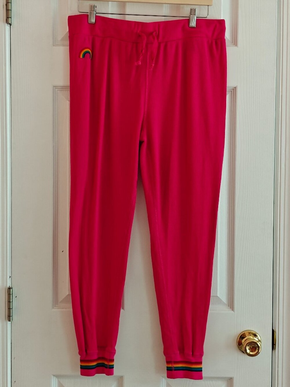 AVIATOR NATION Pink Waffle Knit Rainbow Joggers Size XL